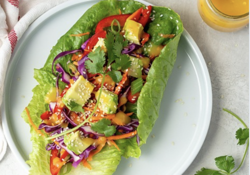 Rainbow Lettuce Wrap with Spicy Mango Dressing