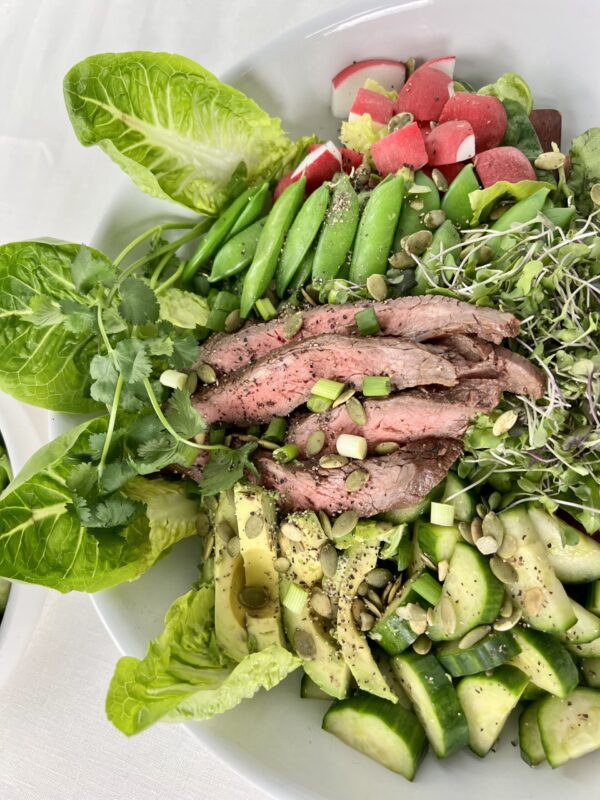 Spring Salad with Mustard & Herb Grilled Flank Steak